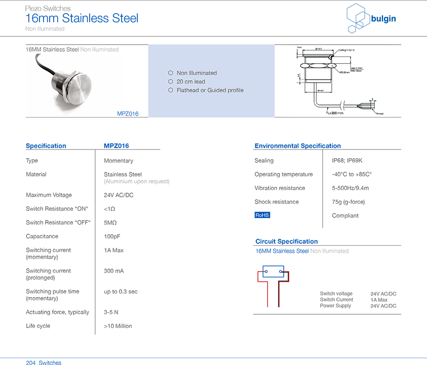 MPZ016不銹鋼Piezo開關(guān)規(guī)格尺寸 MPZ016不銹鋼Piezo開關(guān)規(guī)格尺寸